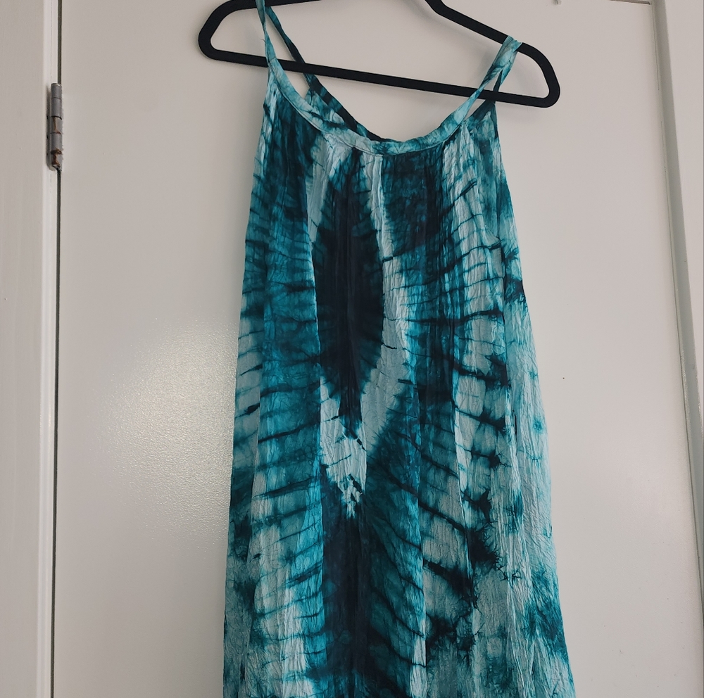 African Print Tie Dye Maxi Dress-Green View 3
